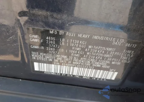 2013 Subaru Outback 3.6R Limited z USA, uszkodzony, nr VIN 4S4BRDPC4D2223153